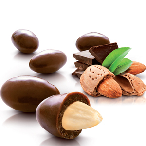 Almonds coated with milk chocolate